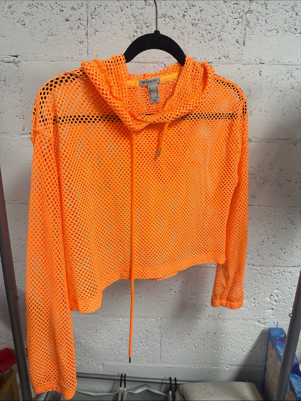 Neon Orange Mesh Swim Cover-Up Hoodie Size XS NWOT